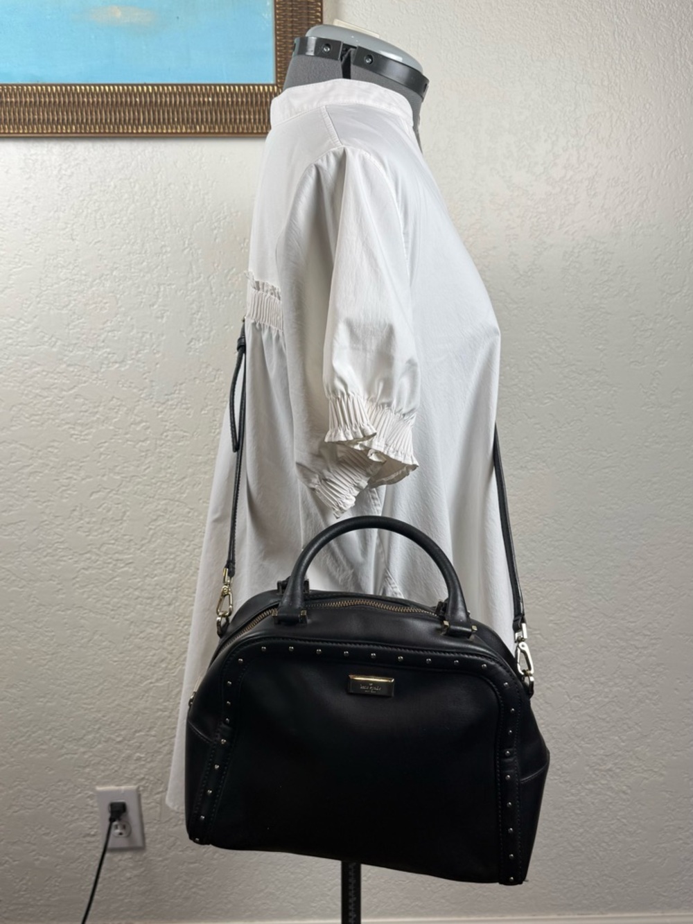 Kate Spade Studded Black Leather Handbag Crossbody Rock N Roll Moto‎ Classic